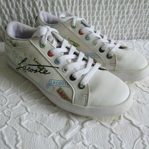 Lacoste Girls Shoes US 2 UK 1 Eur 33 Graphic Logo Print Leather Sneaker
